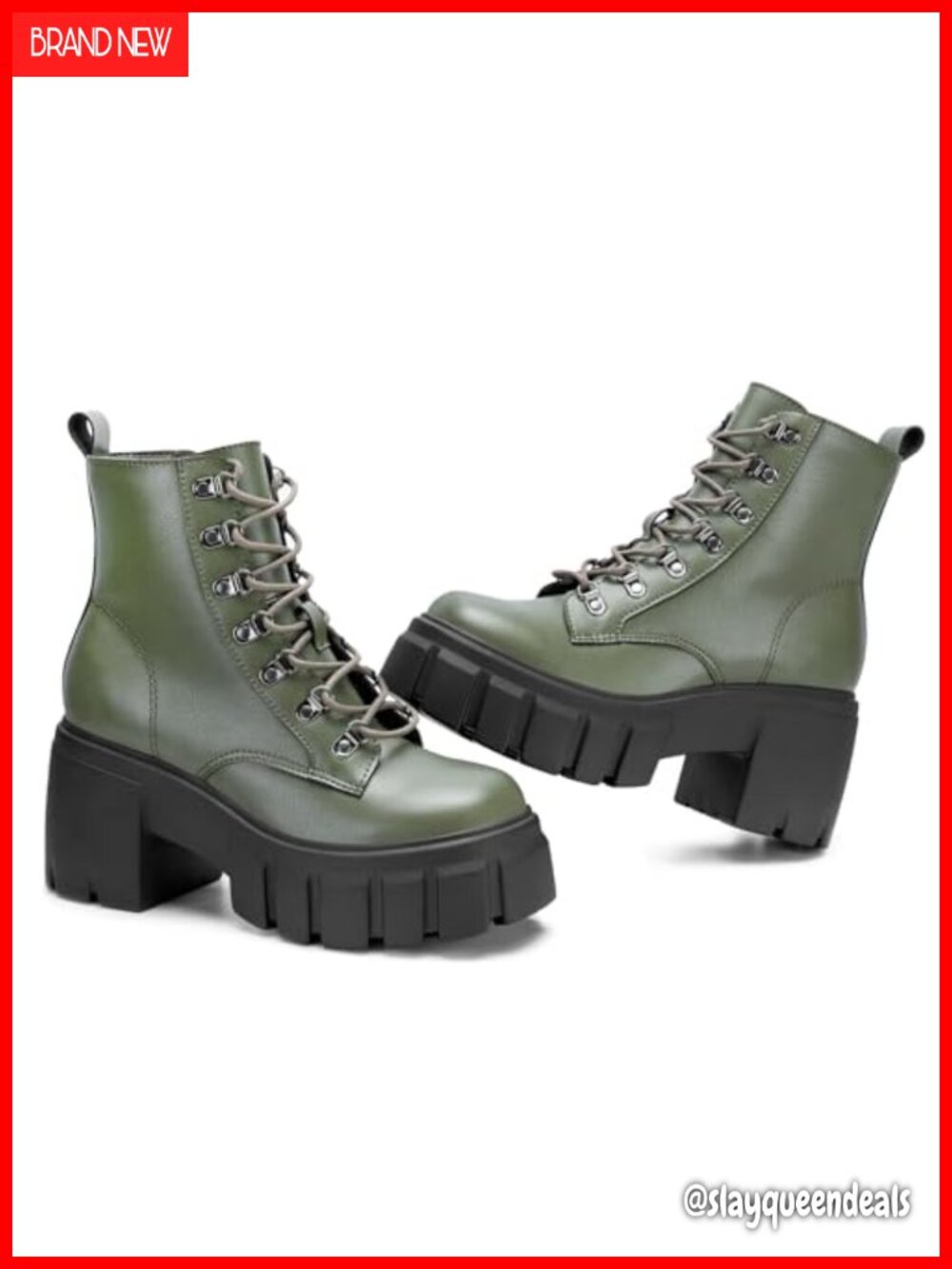 FITORY Women's Combat Ankle Booties Lace-Up High Heel Chunky Platform Synthetic
